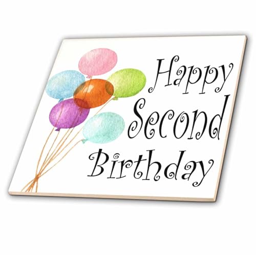 8 Inch Ceramic Tile - Colorful Balloons Happy Second Birthday