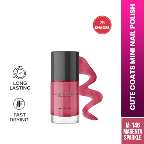 Image of Coloressence Cute Coats Long Lasting Nail Paint | Chip Resistant | Quick Dry | One Swipe Application | Toxin Free|Magenta Sparkle-6ml
