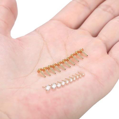 Image of Oveta 18G Threadless Nose Stud Push In Flat Back Tragus Earrings for Women 7 /32 inch Bar