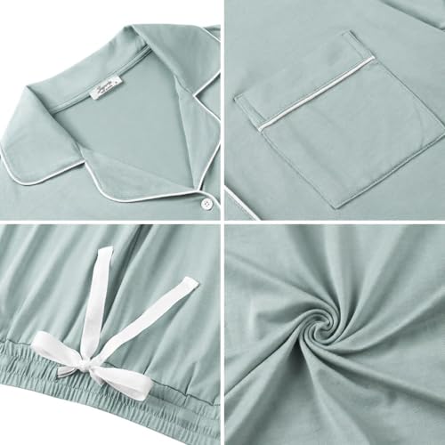 Image of Joyaria Women's Cooling Bamboo Viscose Pajama Set Long Sleeve Button Front | Hot Sleeper Comfort . Cooling Relief . Lightweight Feel for Sleeping & Lounging