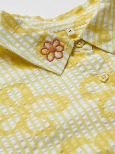 Image of The Souled Store Hello Sunshine Women and Girls Long Sleeves Collared Neck Button Front Yellow Embroidered Cotton Boyfriend Shirts