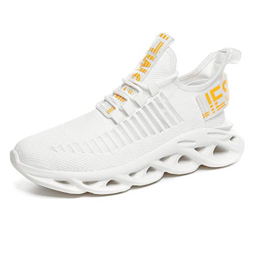 Men’s Gym Lightweight Running Shoes Mesh Breathable Walking Shoes Blade Fashion Sneakers White 12