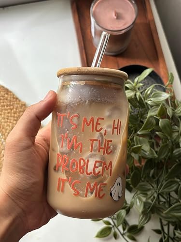 Image of THE UMBRELLA STORE Anti Hero Theme Printed Tumbler Glass Mug Straw Transparent Glass Can with Wooden lid for Milk /Coffee 350 ml Pack of 1