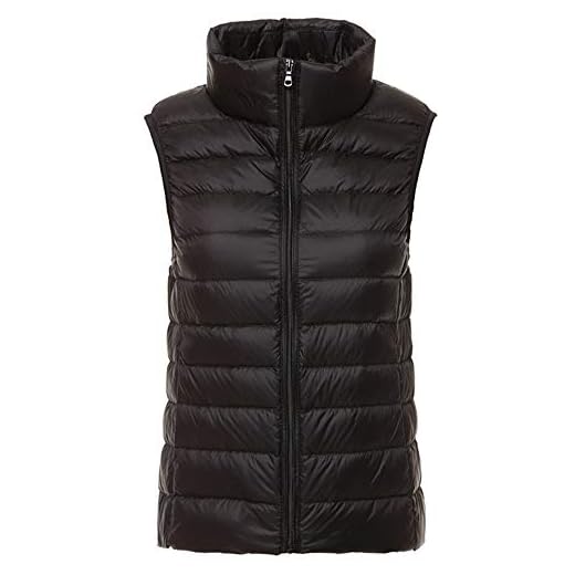 Mujer Ultraligero Chaleco Portátil de Plumón Cremallera Sin Mangas Ligero Plegable de Abrigo de Invierno Negro S