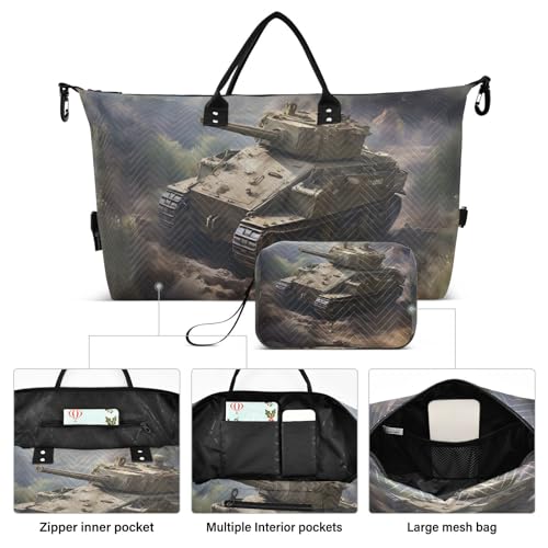 Large Travel Duffel Bag, Tank on Land Sports Tote Gym Bag, Shoulder Weekender Overnight Bag for Women Men, Carry On Luggage with Toiletry Bags2