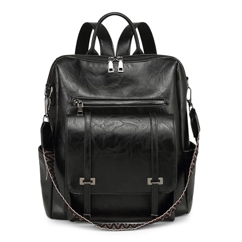 Semplice Moda Zaino da Donna Borsa a Tracolla Elegante Leggero Zainetto Antifurto Classica per Viaggio Scuola Lavoro Datazione Alunno Impermeabile PU Pelle Nero