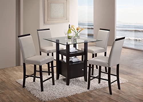 Pilaster Designs Indoor Home Decorative Furniture Lenn Counter Height Dining Set (35" Square Cappuccino Wood Storage Table with Beveled Glass Top & 4 Gray Faux Leather Chairs) Pilaster Designs Indoor Home Decorative Furniture Lenn Counter Height Dining Set (35" Square Cappuccino Wood Storage Table with Beveled Glass Top & 4 Gray Faux Leather Chairs)