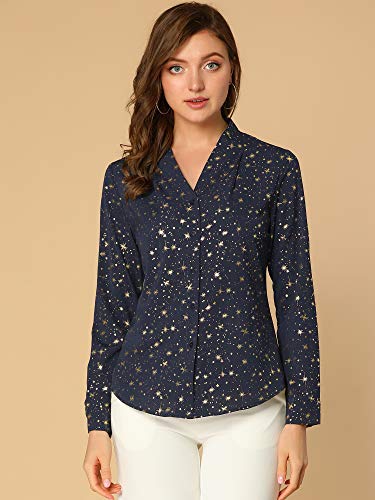 Allegra K Women's Metallic Patterned Blouse V Neck Long Sleeve Gilding Sparkly Dots Star Top2