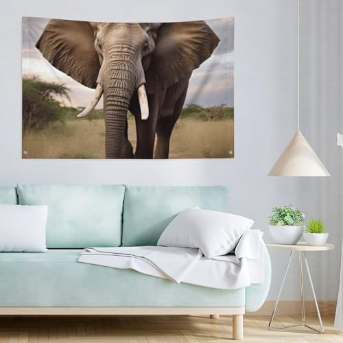 Drapeau éléphant 119x177 cm en polyester avec 4 œillets pour décoration