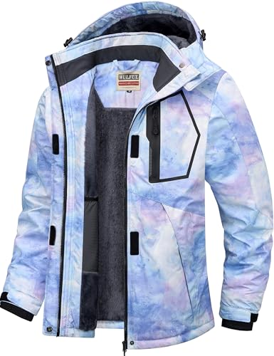 WULFUL Women's Waterproof Ski Jacket Warm Winter Coats Windproof Winter Jackets for Women Fleece Lined Windbreaker with Hood,Digital Printing-06,Small