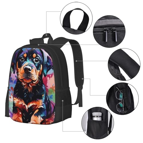 Commuter Unisex Rottweiler Colorful Art Backpack Spacious Compartments for Work Essentials Casual Outings & Trips 17 Inch4