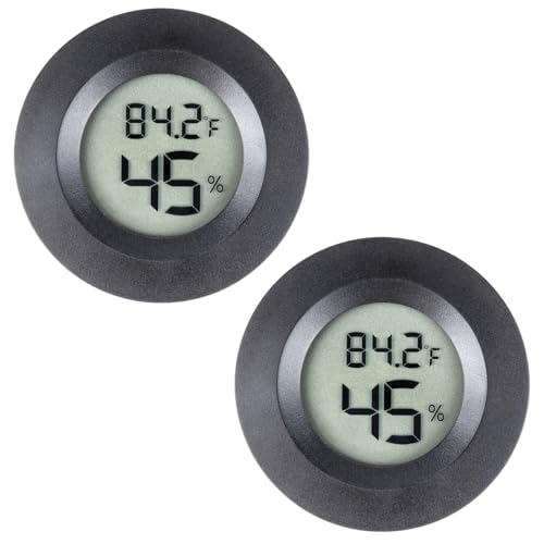 Paquet de 2 Mini Thermomètre Hygromètre Compteurs numériques d'humidité, petit compteur intérieur de température extérieure Moniteur d'humidité Fahrenheit(℉)/ Celsius(℃) pour serre, jardin, cellier, réservoir de reptile