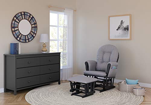 Image of Storkcraft Premium Hoop Glider & Ottoman (Gray /Gray Swirl) - GREENGUARD Gold Certified Nursery Glider, Solid Wood Craftsmanship, Smooth-Gliding Nursery Chair and Ottoman, Award-Winning