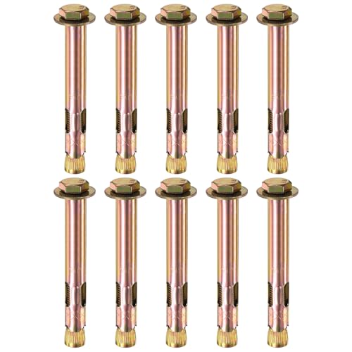 M METERXITY 10-Pack Hex Expansion Bolt, M12x120mm Colored Galvanized Iron-Carbon Steel External Hex Expansion Bolts, Anti-Corrosion Metal Bolt for Concrete/Dry Brick/Block Walls