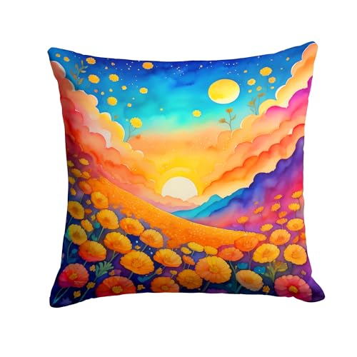 Caroline's Treasures DAC1974PW1818 Colorful Marigolds Fabric Decorative Pillow Machine Washable, Indoor Outdoor Decorative Pillow for Couch, Bed or Patio, 18Hx18W