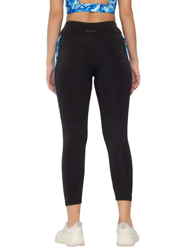 Image of Clovia Women's High Rise Active Tights in Black with Side Panels & Side Pocket