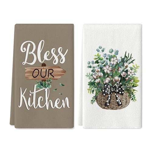 Bless-Kitchen-Hand-Towels-Decorative-Set-Eucalyptus-Kitchen-Decor-Hand-Towels-Highly-Absorbent-Suitable-for-Cooking-and-Baking-Farmhouse-Home-Decoration-17-x-26-Inch2-Pack Bless Kitchen Hand Towels Decorative Set Eucalyptus Kitchen Decor Hand Towels Highly Absorbent Suitable for Cooking and Baking Farmhouse Home Decoration 17 x 26 Inch2 Pack