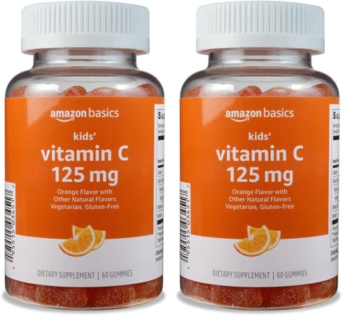 Image of Amazon Basics Kids' Vitamin C 125mg Gummies, Orange, Immune Health, 2 Month Supply (Previously Solimo) 60 Count (Pack of 2)