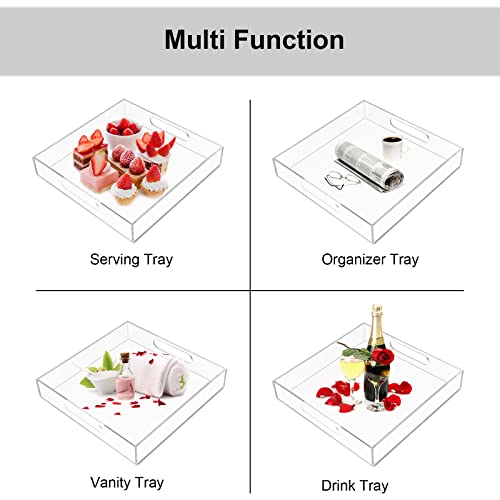 Boxalls Acrylic Serving Tray 12X12 Inch, Clear Rectangular Tray With Handle, Decorative Ottoman Tray Organizer For Appetizer, Breakfast, Coffee Table, Countertop, Bathroom #TOP6