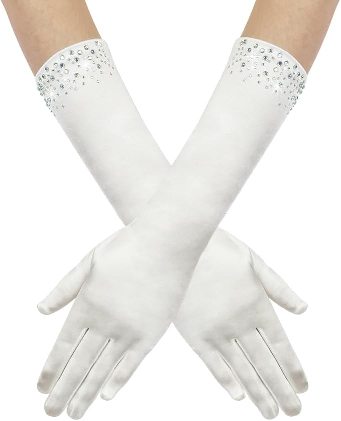 Long Rhinestone Satin Opera Party Gloves Stretchy Beaded Elbow Length Halloween Party Costumes Gloves