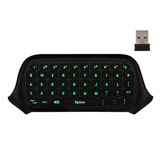 MoKo Xbox One Mini grön bakgrundsbelysning tangentbord, 2,4 G-mottagare trådlös chatpad meddelande spel tangentbord tangentbord, med headset och ljuduttag, för Xbox One/Xbox One S/Xbox One Elite-kontroll, svart