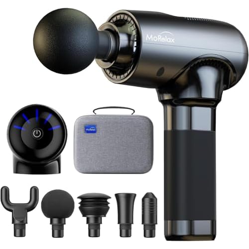 cotsoco Massage Gun Deep Tissue, Muscle Massage Gun with 9 Attachment Heads 20 Speeds &Silent Brushless Motor for Pain Relief, Handheld Percussion Back Massager Gun for Athletes(Black) Gloss