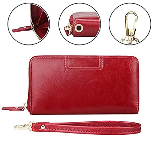 Image of Contacts Wristlet Wallets for Women with RFID Protection | Ladies Leather Clutch /Wallet | Large Capacity Zipper Purse /Card Holder Organizer for Women (Red)