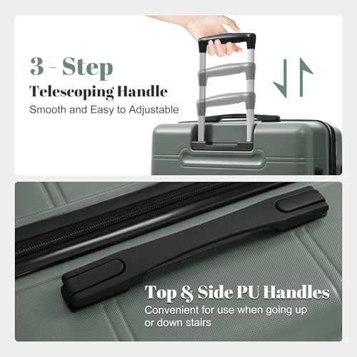 Image of 6 Pcs ABS Hardshell Luggage Set Spinner Wheel Suitcase Suitcase Army Green