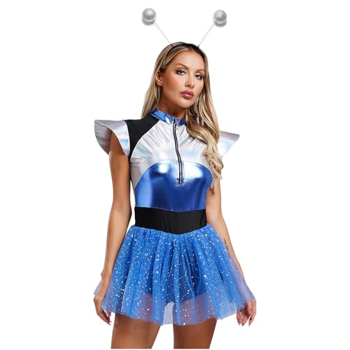 Robe d'astronaute métallique femme costume alien Halloween S-4XL