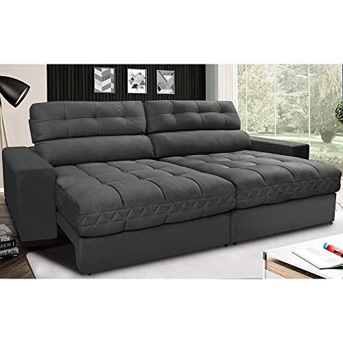 Sofá Retrátil e Reclinável com Molas Ensacadas Cama Inbox Master 2,12m Tecido Suede Cinza