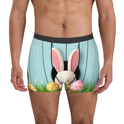 Oudrspo Weiße Boxershorts mit Hasen- und Ostereierprint für Herren, aus Baumwolle