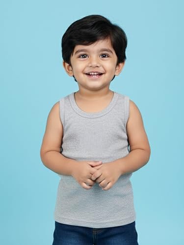 Image of KiddoPanti Boys 100% Cotton Vest Pack of 3 | Cotton 1x1 Rib Knit Sleeveless Innerwear | Soft & Breathable Kids Vest
