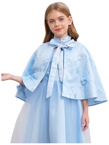 Jelory Kids Girls Princess Cape Flower Embroidery Wraps Shawl Birthday Party Bolero Shrugs Wedding Dress Capelet2