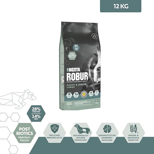 Bozita ROBUR Puppy & Junior XL Huhn 12kg - Welpenfutter Trockenfutter mit hoher Akzeptanz, Postbiotika, ohne Weizen für mittelgroße bis große Rassen und Welpen die eine große Krokette wollen