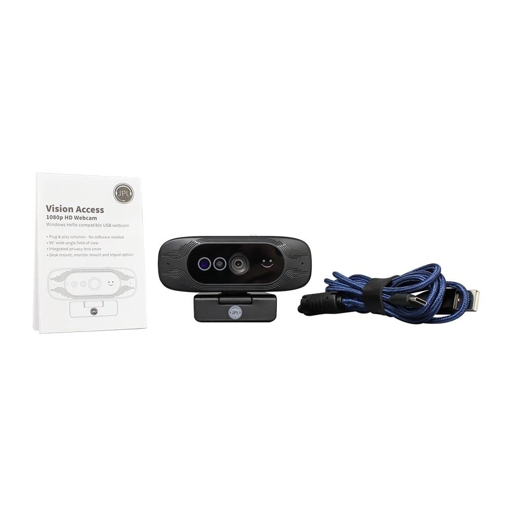 JPL Cámara web, Vision Access, Plug & Play, 1080p, HD, compatible con Windows Hello, cubierta de lente de privacidad incorporada, adaptador USB-A a USB-C incluido (ideal para usar donde la seguridad d