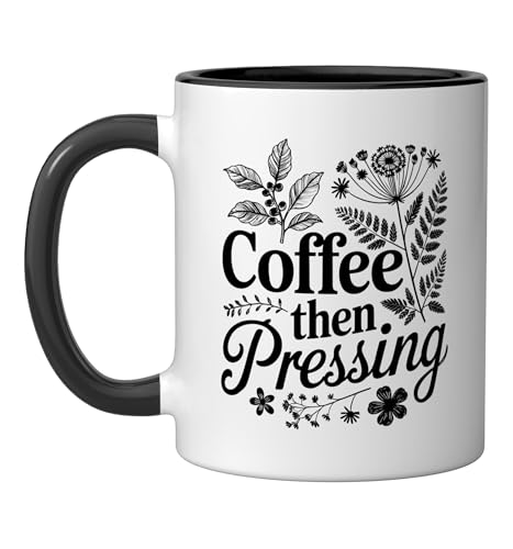 Pressed Flower Coffee Flowers Morning Ritual Botanical Ceramic Mug, Black/White