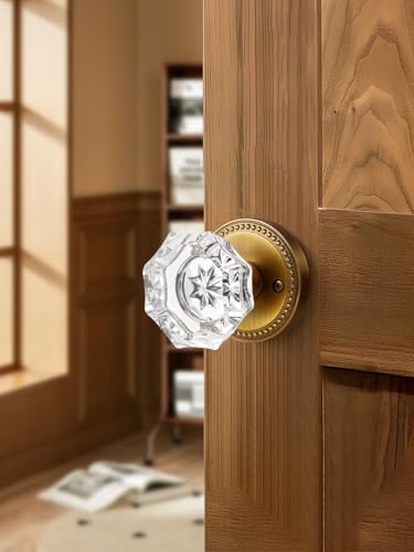 SORWDUERM Antique Brass Door Knobs Crystal Door Knob Interior Privacy Door Knob for Bedroom and Bathroom Glass Door Knob,Zinc Alloy 1 Pack - Image 3