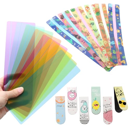14 Pezzi Righello per Lettura Dislessia Trasparente, Strisce Lettura Dislessia di Varie Dimensioni con Segnalibri Magnetici, Dislessia Strumenti Colorati per Bambini e Adult