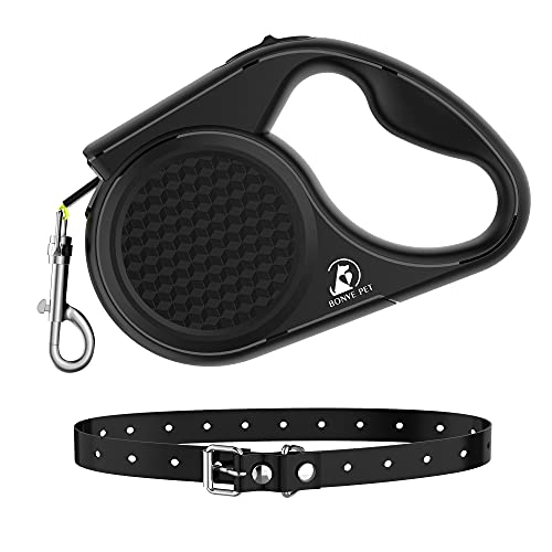 Bonve Pet Dog Retractable Leash and Collar Set - 16ft Heavy Duty Nylon Tape Pet Walking Leash with Anti-Slip Handle for Small/Medium Dogs up to 55lbs, One-Handed Lock & Release