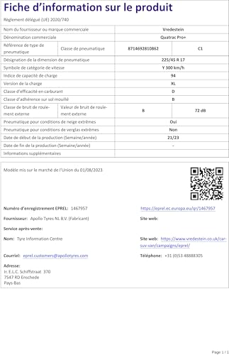 VREDESTEIN - 225/45 R17 TL 94Y QUATRAC PRO+ XL FSL BSW M+S 3PMSF - Ganzjahresreifen