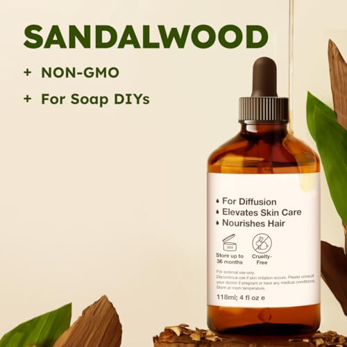Image of Sandalwood Essential Oils for Diffuser & Rosemary Oil for Hair Set - Aromatherapy Grade Essential Oils Set - 2x4 fl oz - Kukka