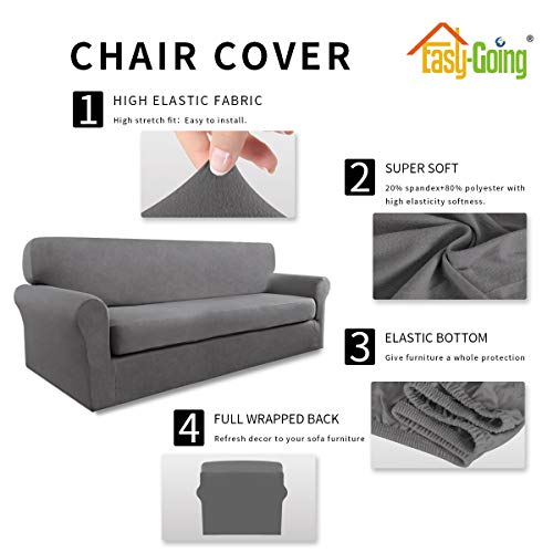 Easy-Going 2 Pieces Microfiber Stretch Sofa Slipcover – Spandex Soft Fitted Sofa Couch Cover, Washable Furniture Protector With Elastic Bottom Kids,Pet (Sofa, Light Gray) #TOP3