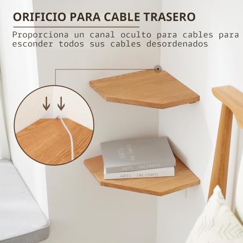 Miniatura 4 de Oakerland Flotantes Baldas Para Esquina Madera Maciza, Estantería Esquina Con Orificio De Alambre Para Cables, Baldas Para Esquina De Roble Pared Para Baño, Cocina, Dormitorio, Salón 22 Cm