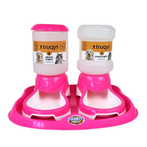 Comedouro Bebedouro E Bandeja Truqys Pets - Comedouro Duplo ROSA