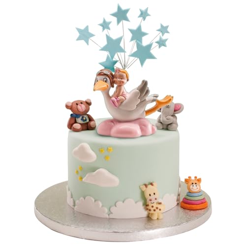 Miniatura 2 de Dekora - Figura De Resina Para Tarta De Bautizo 10cm , Decoración De Pastel Para Baby Shower Y Bautizo De Niña, Cigüeña Con Bebé Rosa, Cake Topper Resistente Y Bonito