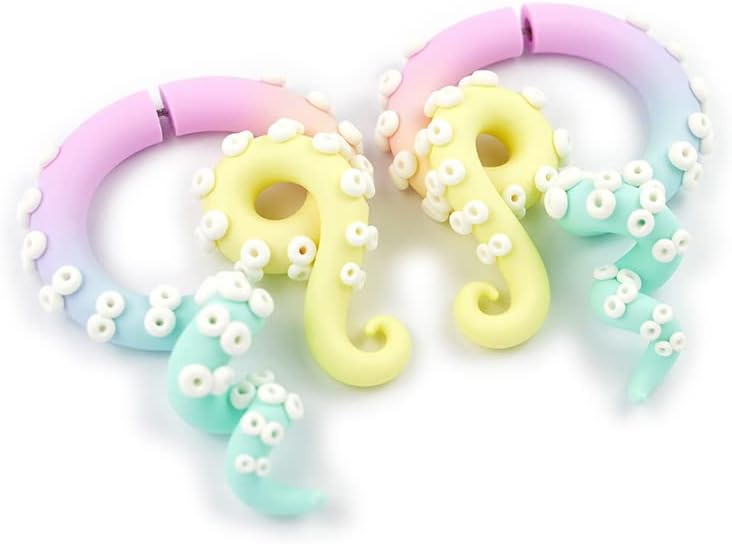 Pastel Goth Tentacle Earrings Fairy Kei Yami Kawaii Menhera Sweet Lolita Creepy Jewelry Harajuku Fake Faux Gauge Plug Ear Hanger Kpop Anime Decora Octopus Tunnel Stretcher Taper Piercing
