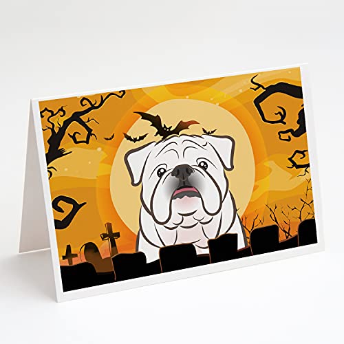 Caroline's Treasures BB1778GCA7P Halloween White English Bulldog Greeting Cards and Envelopes Pack of 8 Blank Cards with Envelopes Whimsical A7 Size 5x7 Blank Note Cards