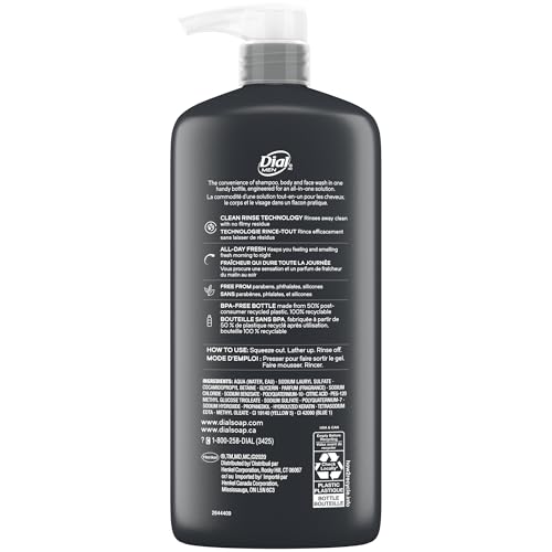 Dial Men 3-in-1 Body, Hair and Face Wash, Recharge, 23 Fl Oz, 3-Pack - image 6
