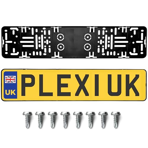 PLEXICLICK®PRO Number Plate Holder 2x - Black - Frameless Number Plate Surround For Acrylic UK Number Plates - Universal Reg Plate Holder - Strong & Secure License Plate Holder - 100% Made In Germany