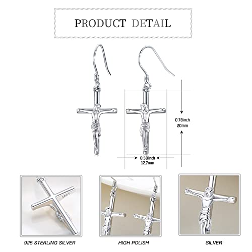 Jesus Cross Earrings 925 Sterling Silver Crucifix Dangle Drop Earrings Hypoallergenic Religious Earrings Cross Jewelry Independence Day Gifts For Women Girls #TOP6
